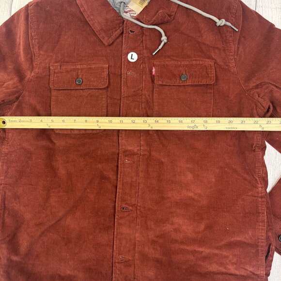 Levis Corduroy Sherpa-Lined Jacket With Hood Size Large Red & Gray - Picture 4 of 13